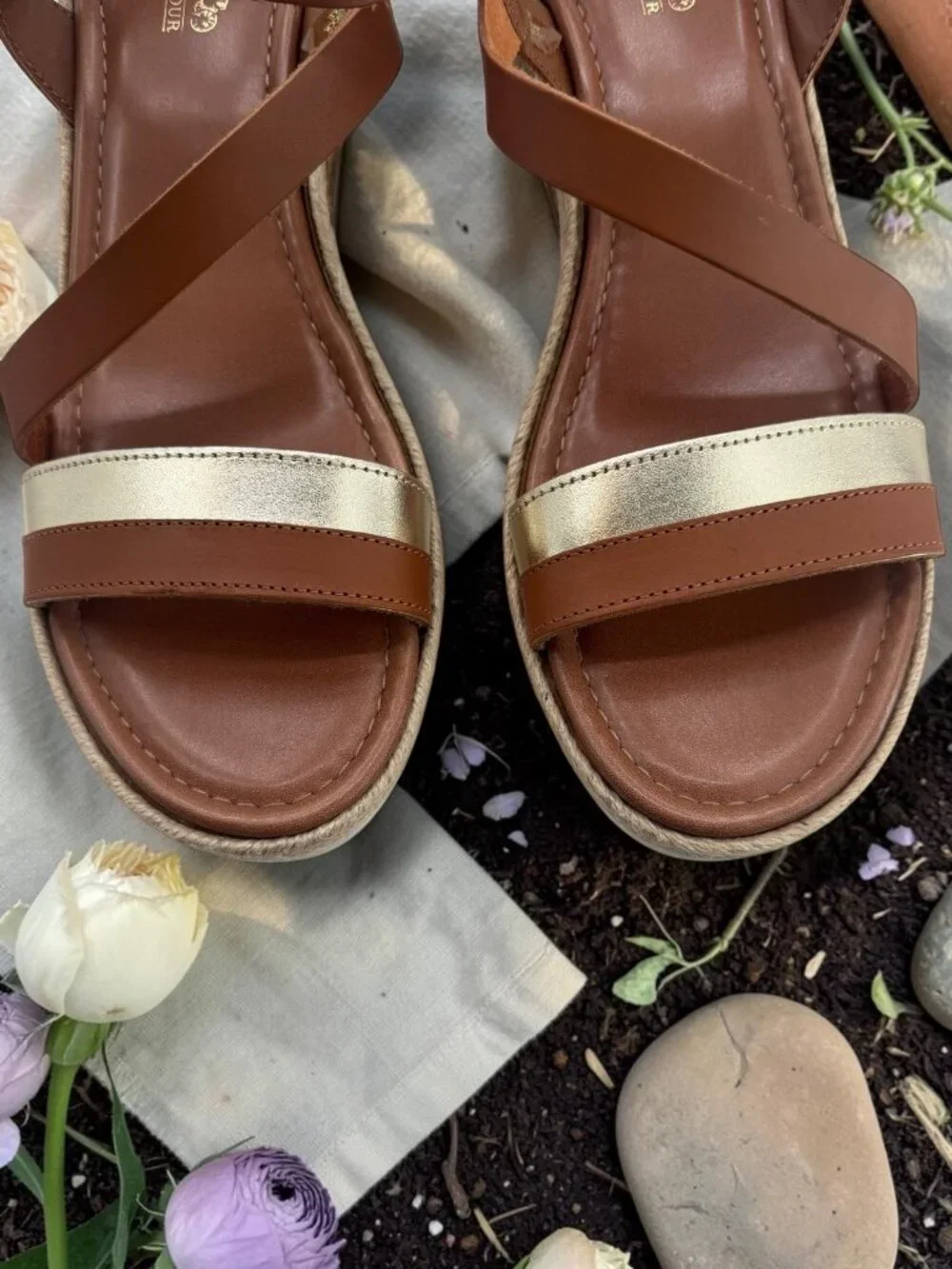 Coach‎ and Four Banno Luggage Brown Leather Cork Platform Sandals 9.5